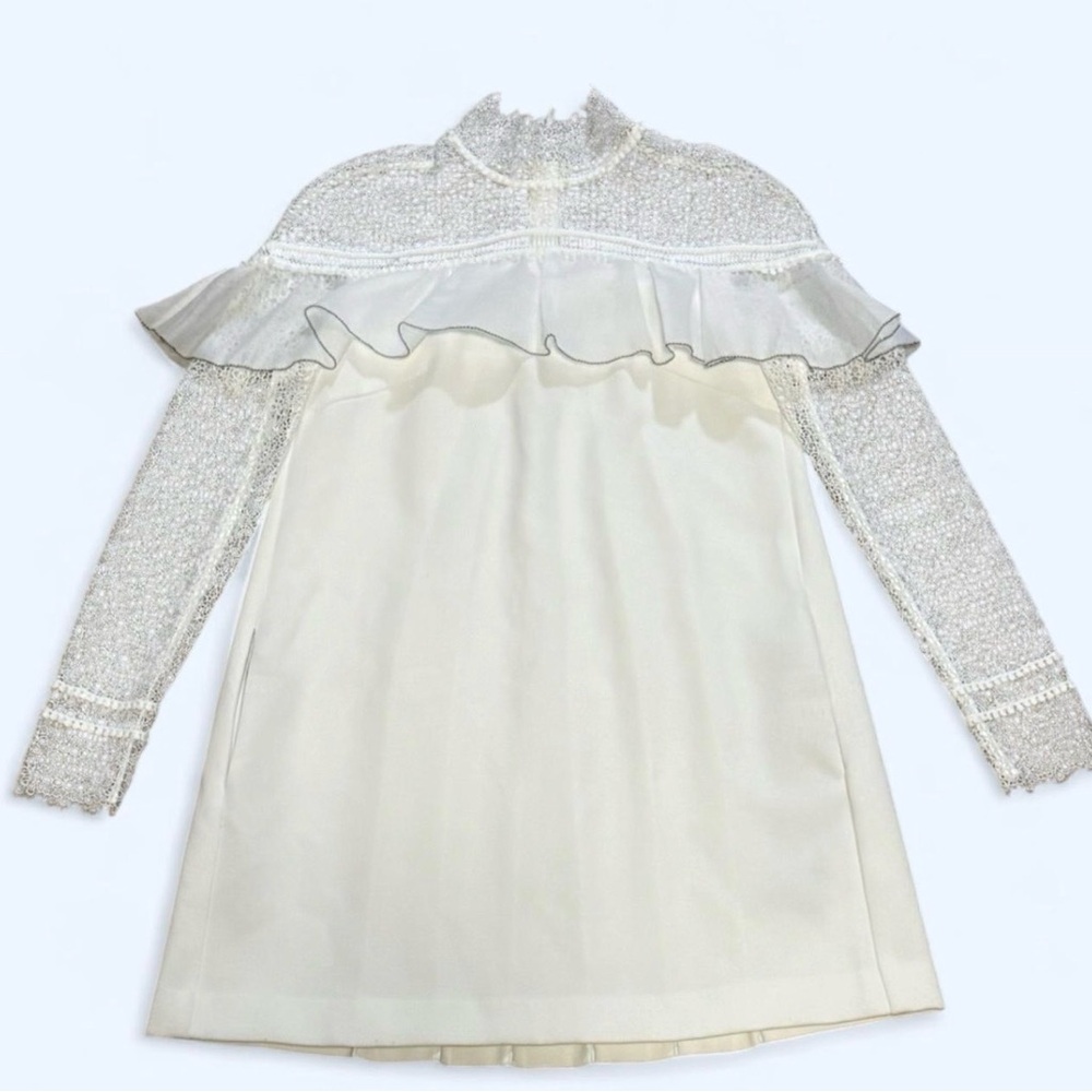 Self-Portrait Cream Ruffle Yoke Lace-Sleeve Formal Girl's Dress